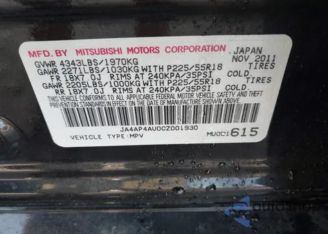2012 Mitsubishi Outlander Sport Se from USA, damaged, VIN JA4AP4AU0CZ001930